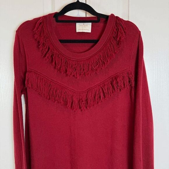 Kate Spade New York Wool Blend Russet Red Fringe Sweater Dress Size XL - Picture 3 of 11